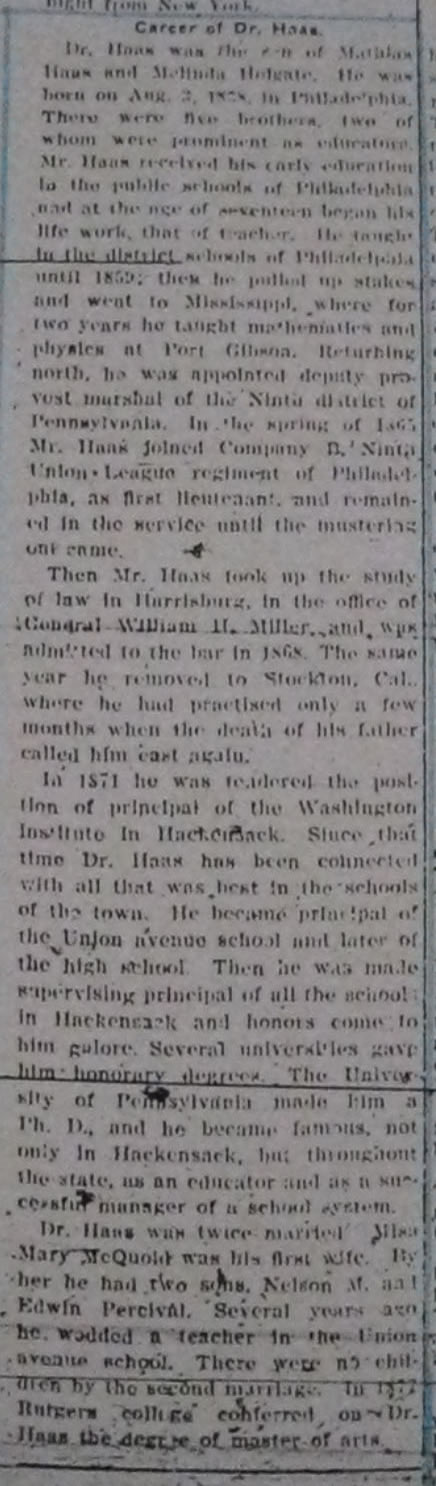 The Evening Record Career of Dr Haas December 29, 1905